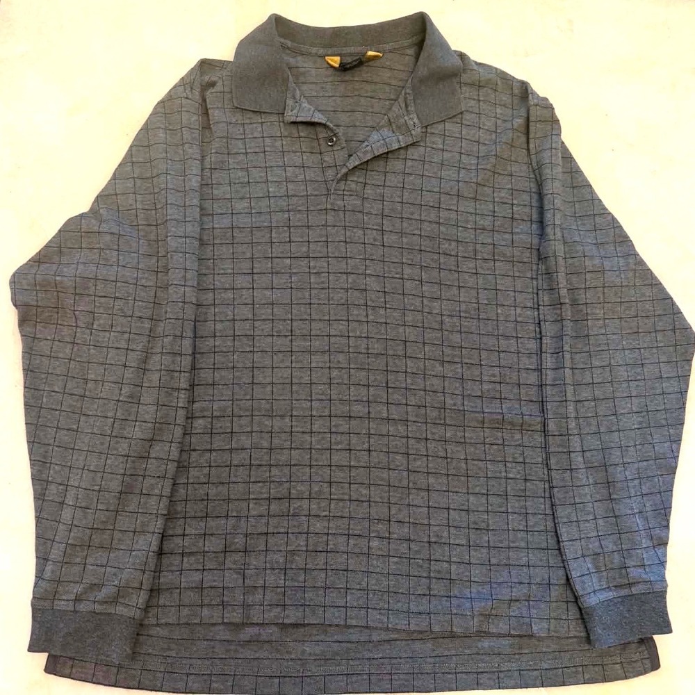 Brooks Brothers Mens Grey Windowpane Check Long Sleeve Cotton Polo Shirt L